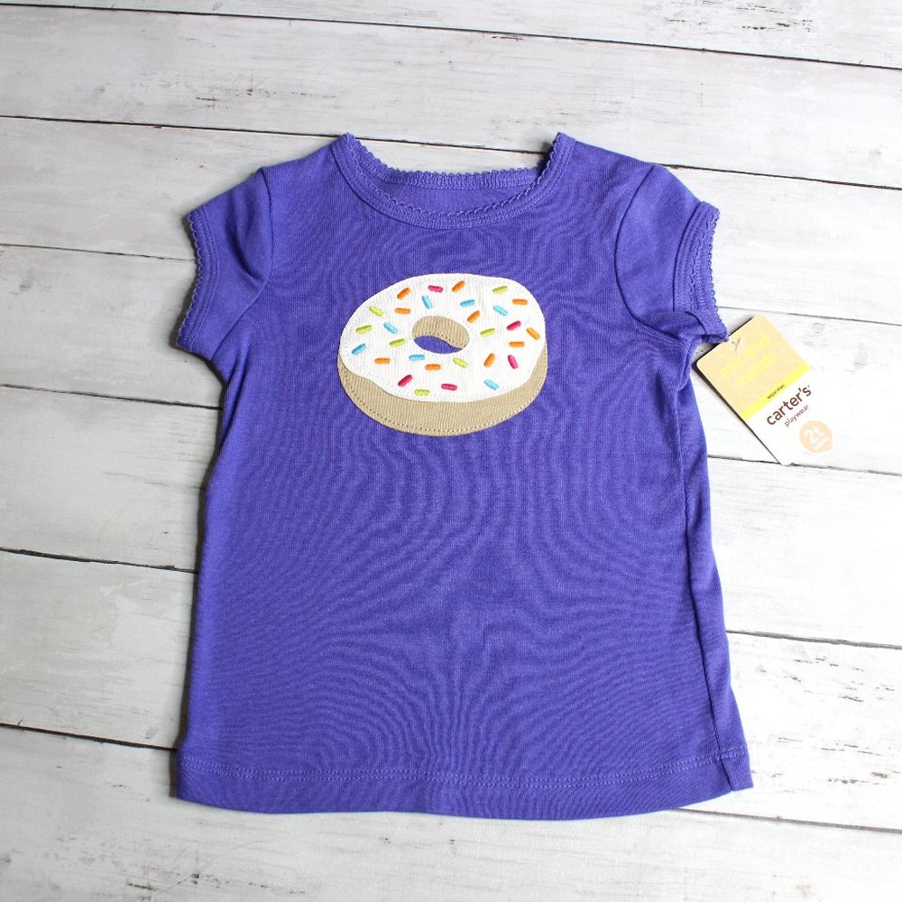 Carter's Baby Girl Top Size 2T Purple Donut Short Sleeves